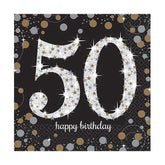 Sparkling Black 50th Birthday Napkins - The Party Room